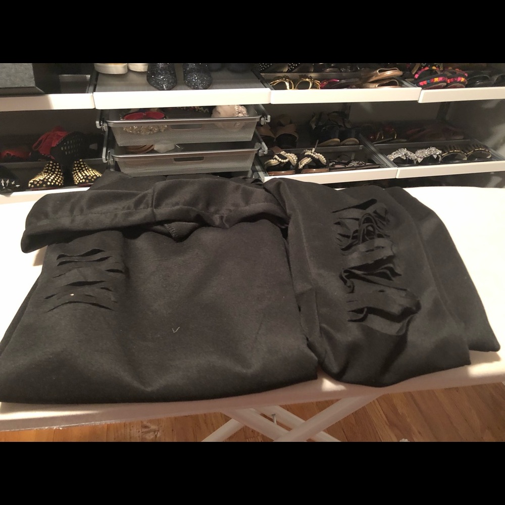 Black distressed sweat suit purc. online